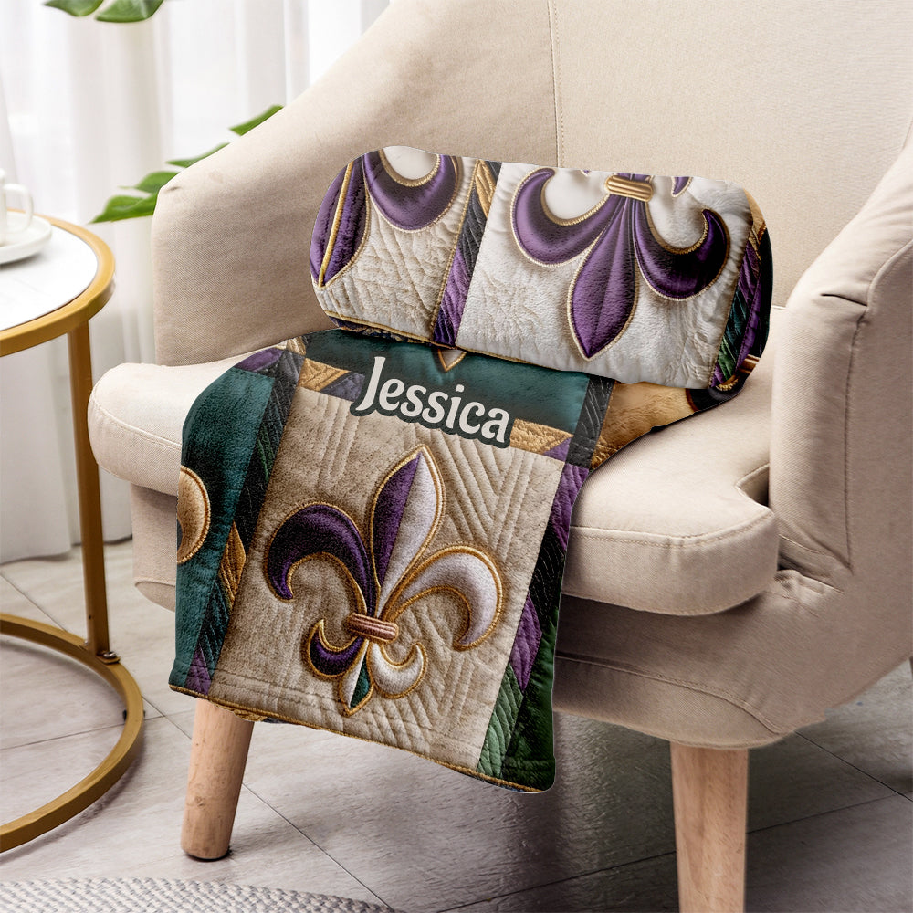 Fleur De Lis Mardi Gras - Personalized Mardi Gras Blanket