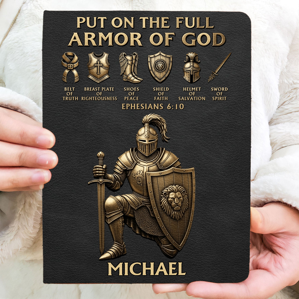Put On The Full Amor Of God - Personalized Christian Leather Journal