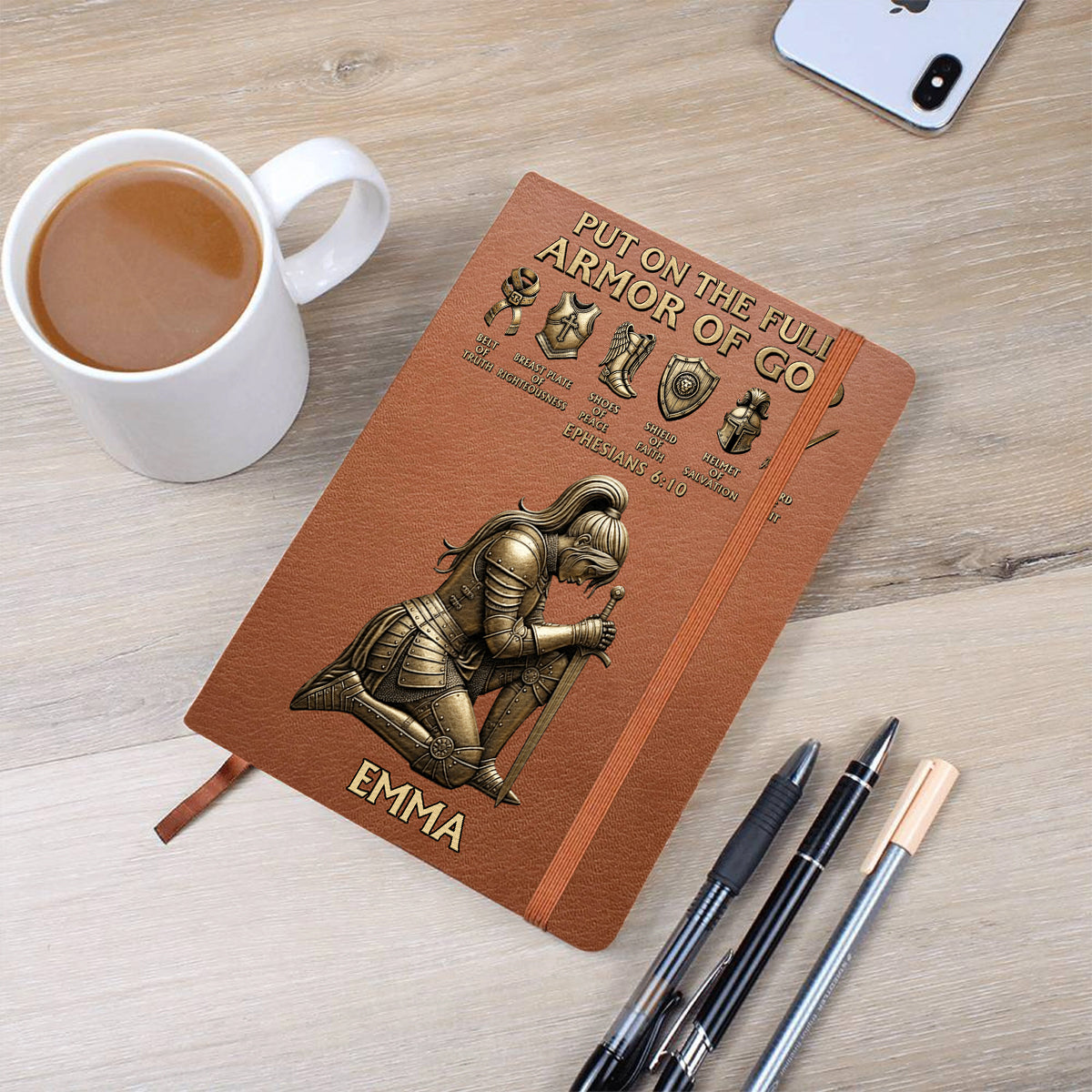 Put On The Full Amor Of God - Personalized Christian Leather Journal