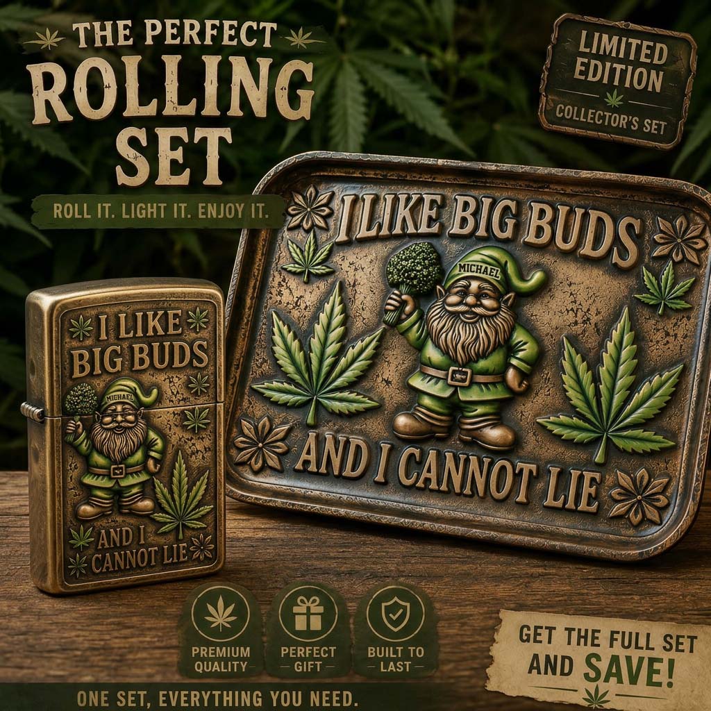 I Like Big Buds, Gnome Rolling Tray & Lighter - Personalized Weed Catch-All Tray With Lighter