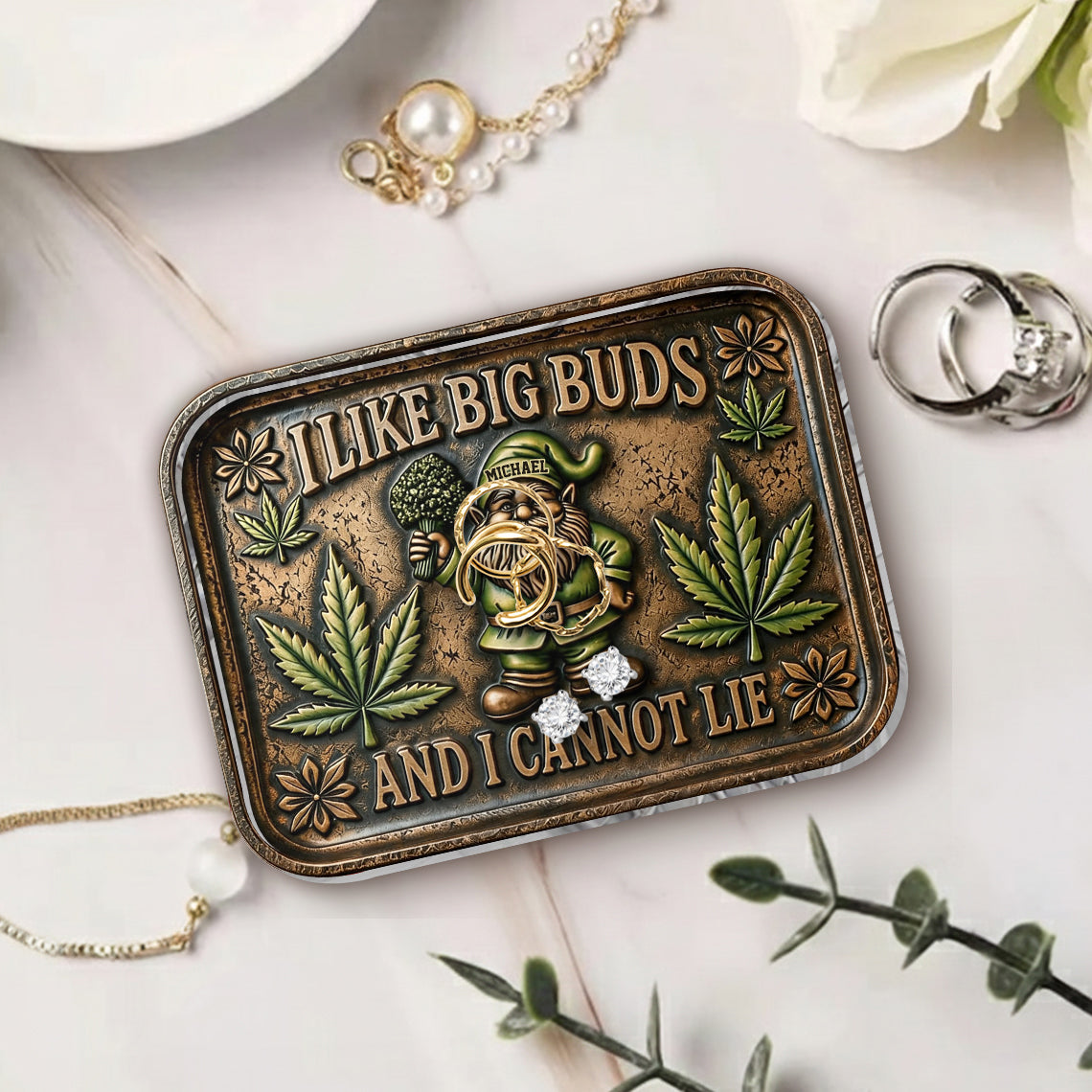 I Like Big Buds, Gnome Rolling Tray & Lighter - Personalized Weed Catch-All Tray With Lighter