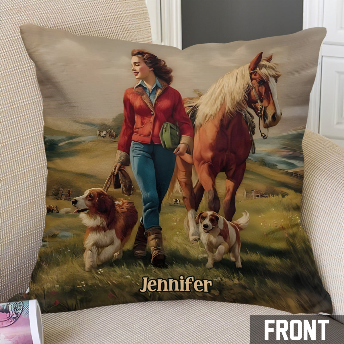 She Loves Horses And Dogs - Personalized Horse Throw Pillow