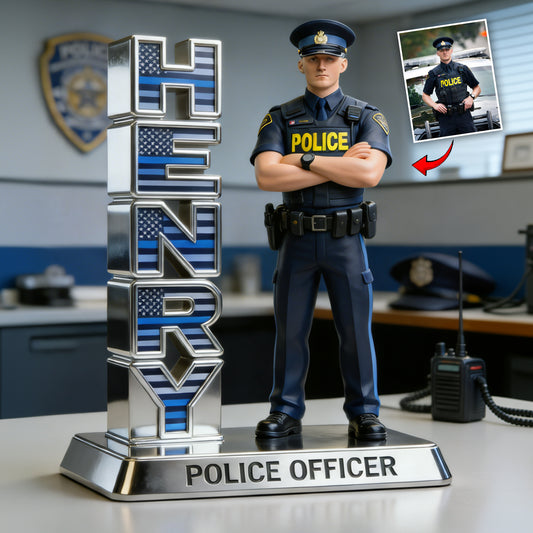 Custom Any Photo Police Desk Plate - Personalized Police Officer Custom Shaped Acrylic Plaque