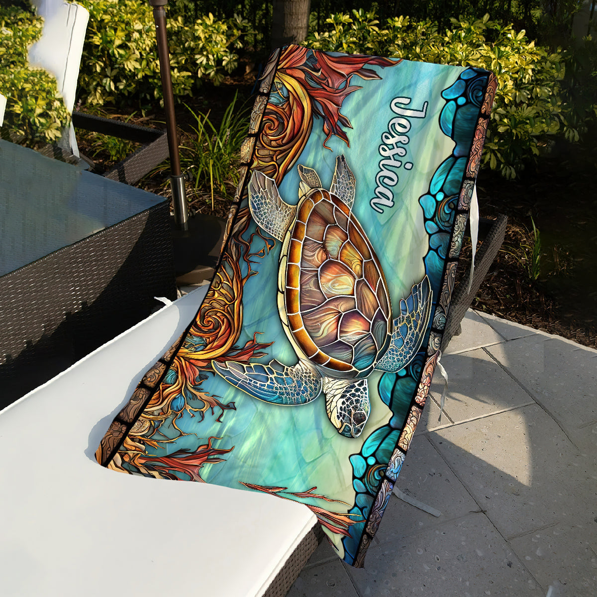 Stained Glass Turtle - Personalized Turtle Quick-dry Beach Towel/ Bath Towel