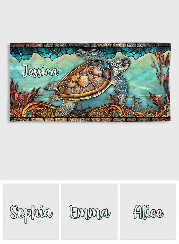 Stained Glass Turtle - Personalized Turtle Quick-dry Beach Towel/ Bath Towel