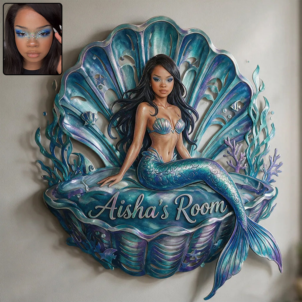 Mermaid Lovers Room Decoration - Personalized Mermaid 3D Printed Cut Metal Sign
