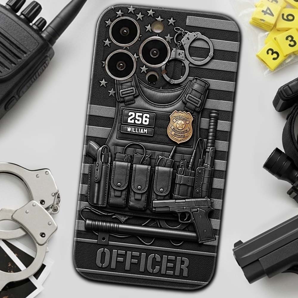 Serve And Protect - Personalized Police Officer Leather Phone Case