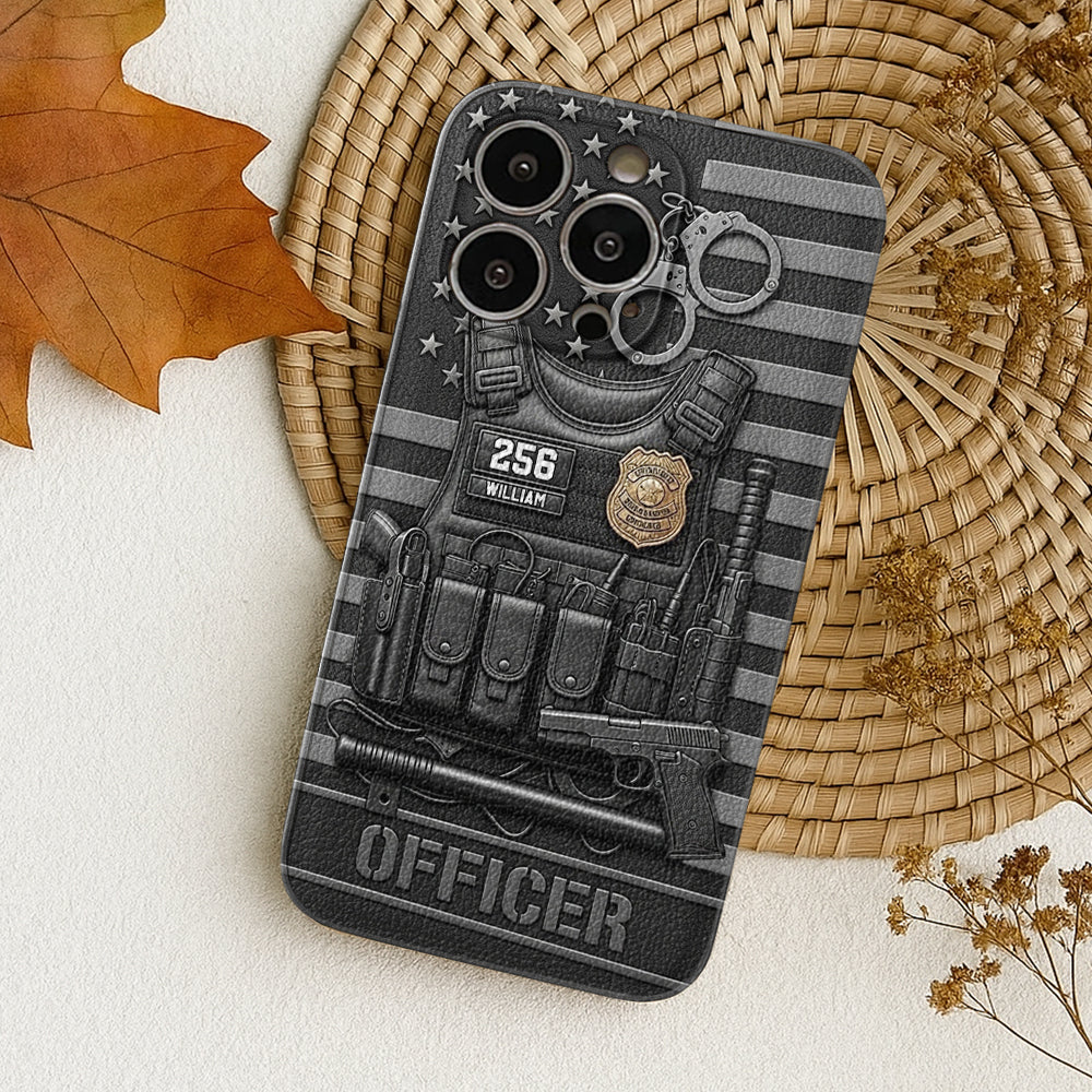 Serve And Protect - Personalized Police Officer Leather Phone Case