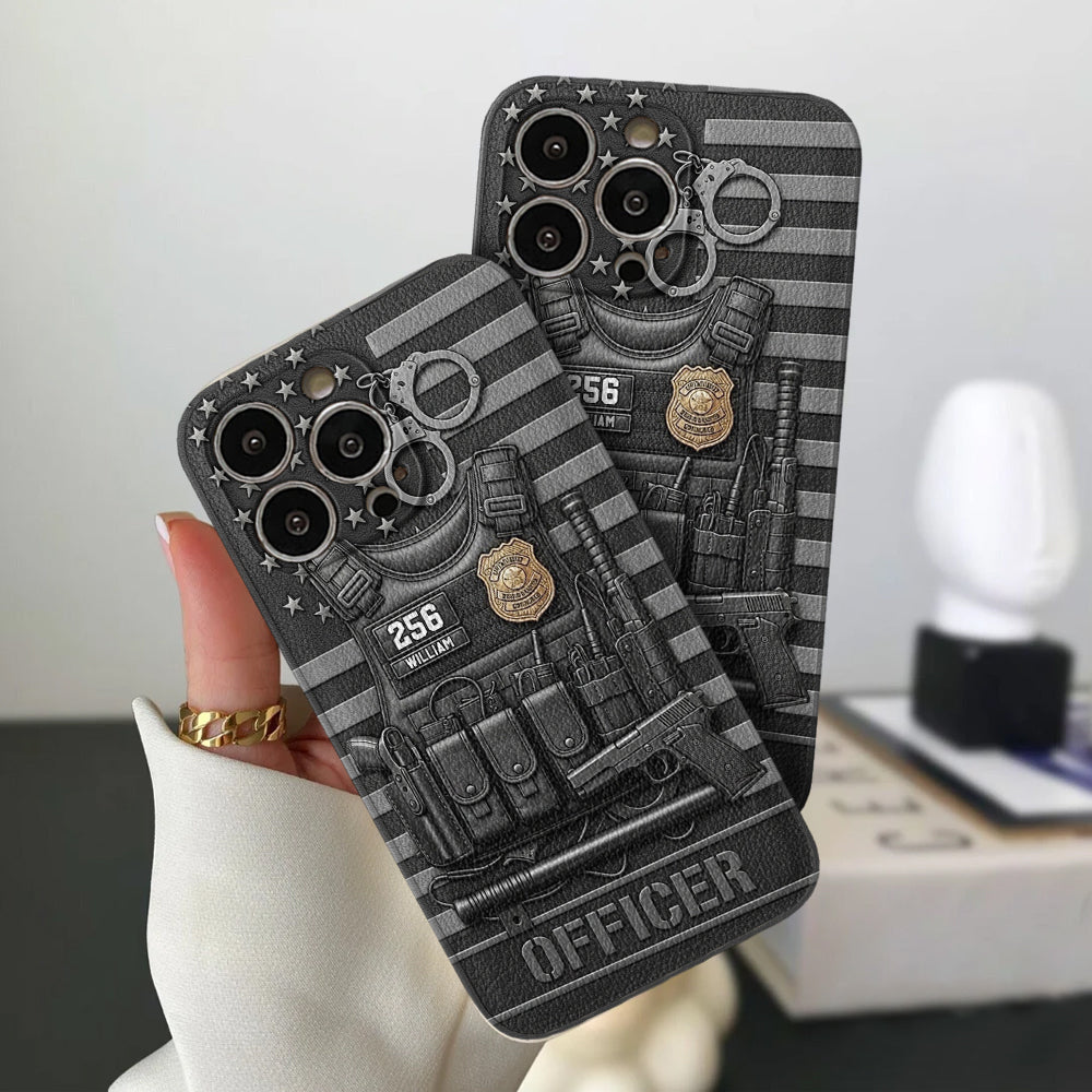 Serve And Protect - Personalized Police Officer Leather Phone Case