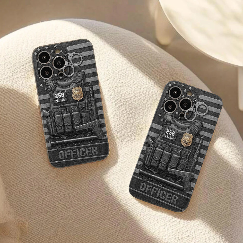 Serve And Protect - Personalized Police Officer Leather Phone Case