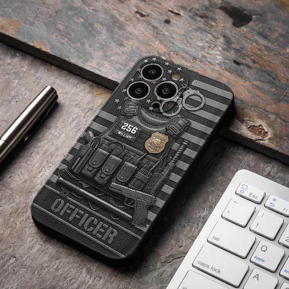 Serve And Protect - Personalized Police Officer Leather Phone Case