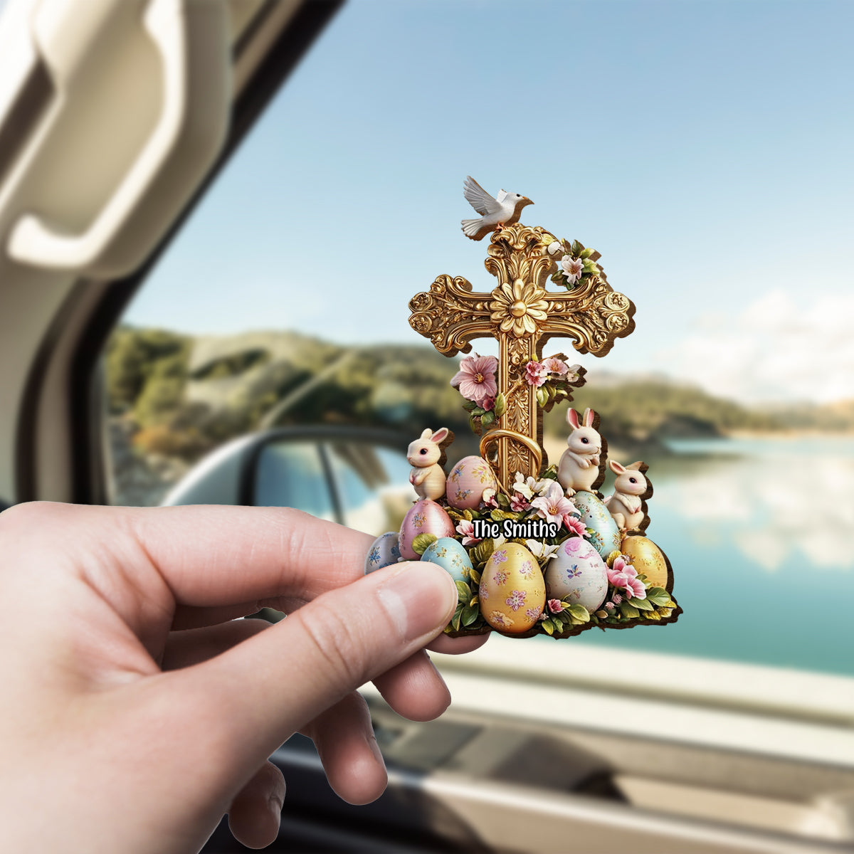 Lovely Rabbits - Personalized Christian Shaped Car Visor Clip