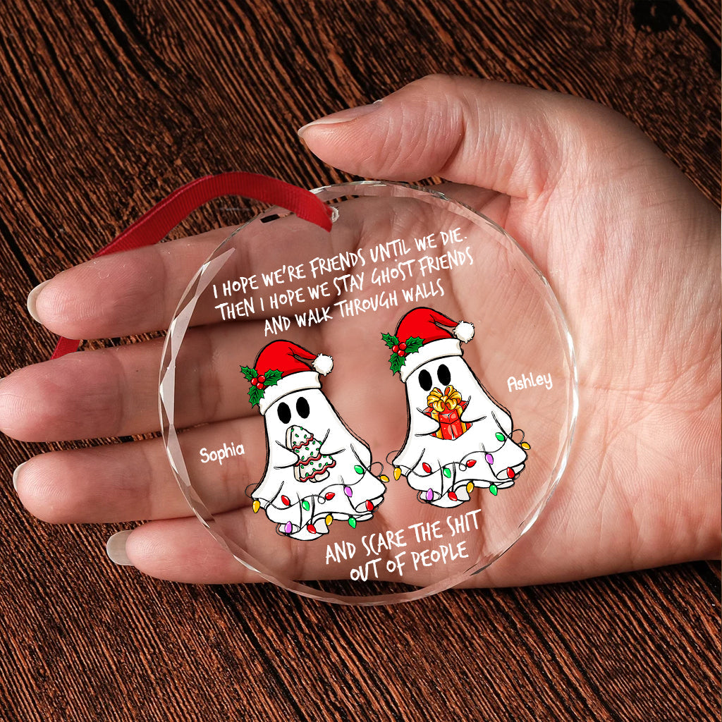 Ghost Friends - Personalized Bestie Round Shaped Glass Ornament