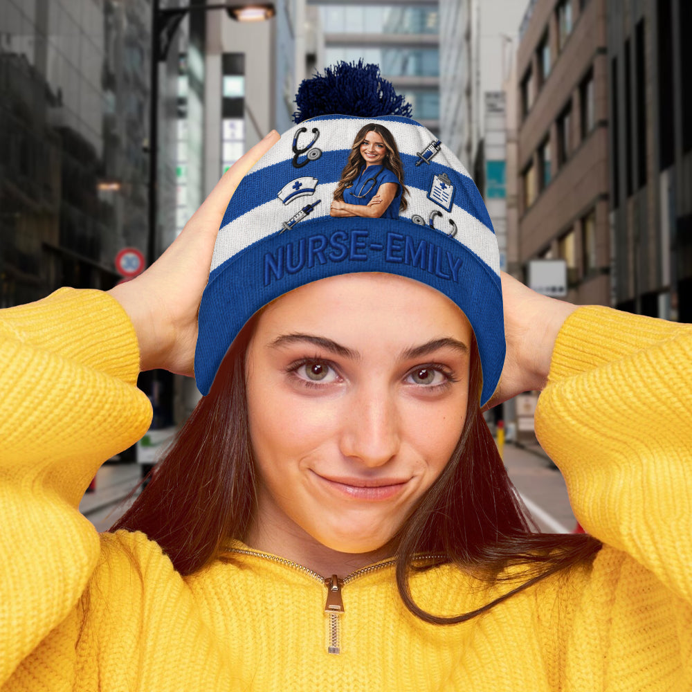 Any Photo Love My Job - Personalized Nurse Beanie Hat