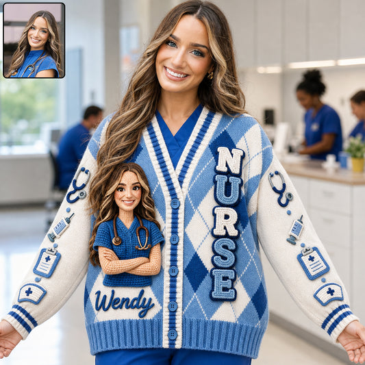 Any Photo Love Being A Nurse - Personalized Nurse Cardigan Sweater