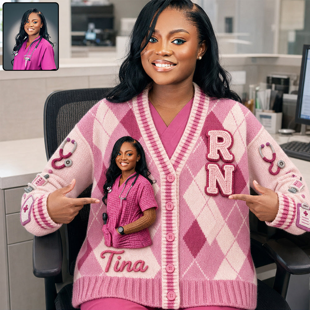 Any Photo Love Being A Nurse - Personalized Nurse Cardigan Sweater