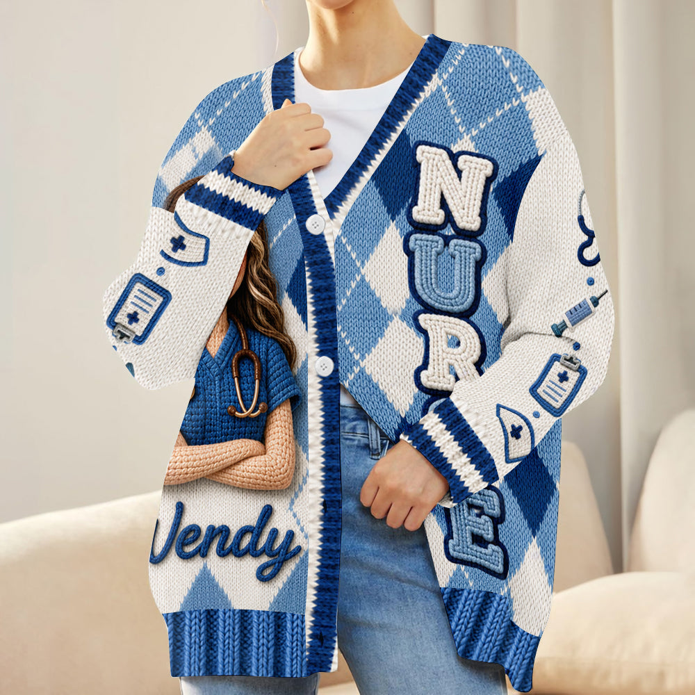 Any Photo Love Being A Nurse - Personalized Nurse Cardigan Sweater