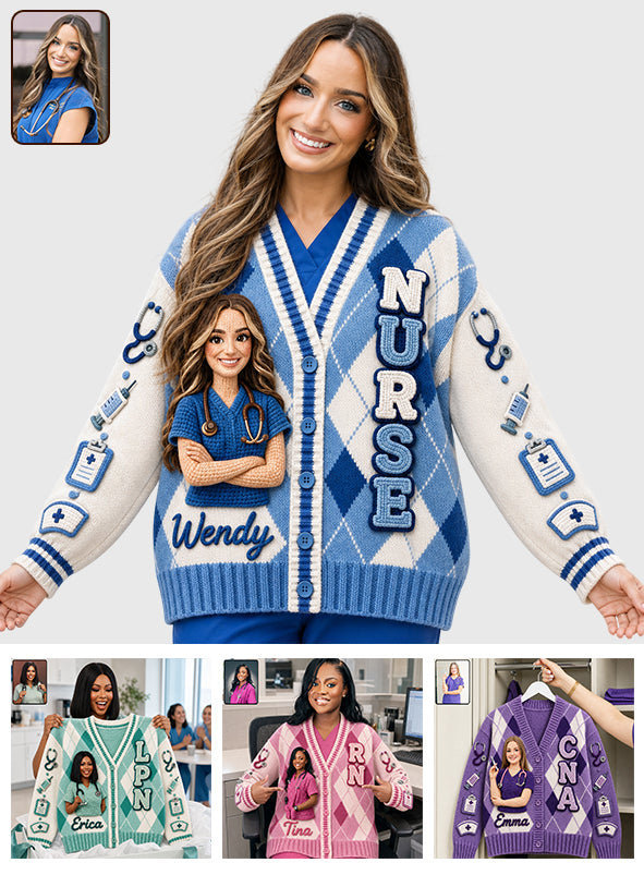 Any Photo Love Being A Nurse - Personalized Nurse Cardigan Sweater