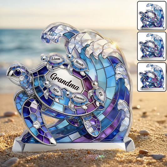 Custom Name Gift for Mom and Grandma - Mother's Day Personalized Turtle Acrylic Plaque