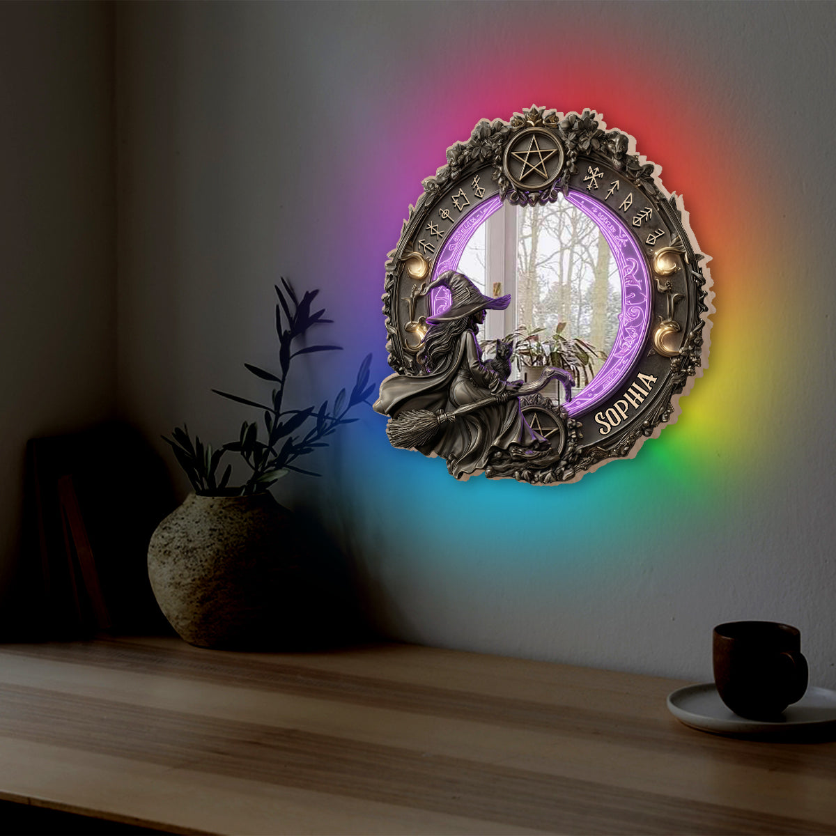 Practical Magic - Personalized Witch Wall Mirror With LED Light