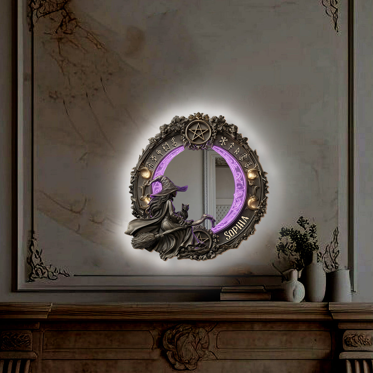 Practical Magic - Personalized Witch Wall Mirror With LED Light