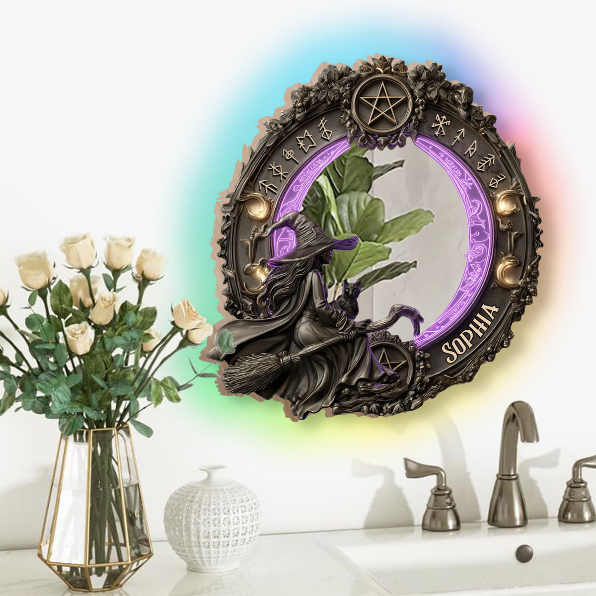 Practical Magic - Personalized Witch Wall Mirror With LED Light