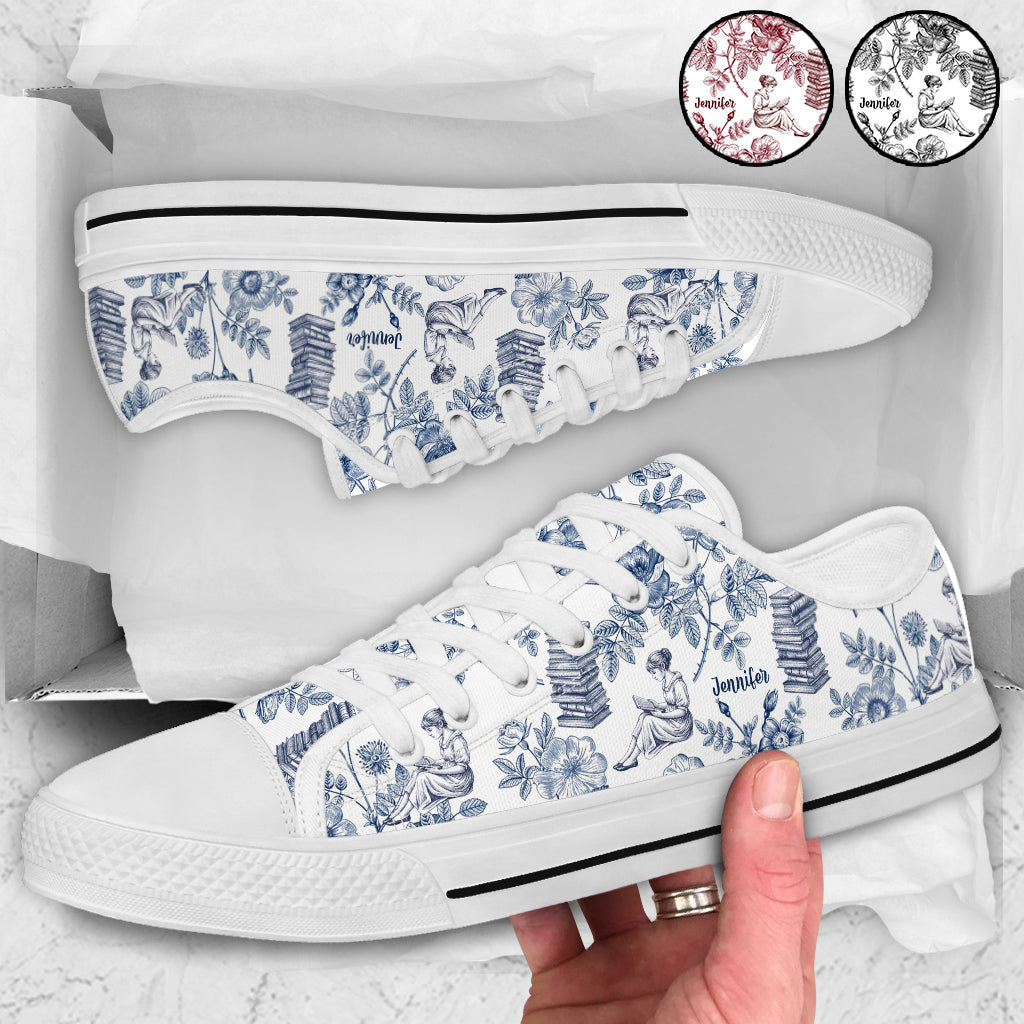 Book Reading Lovers Toile De Jouy - Personalized Book Low Top Shoes