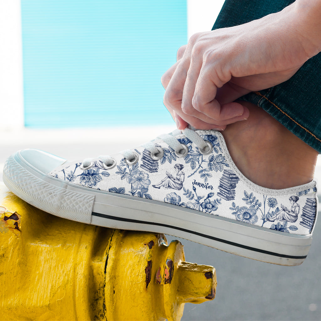 Book Reading Lovers Toile De Jouy - Personalized Book Low Top Shoes