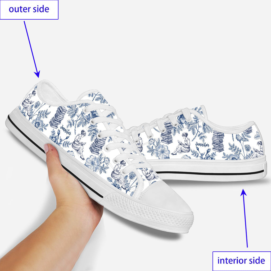 Book Reading Lovers Toile De Jouy - Personalized Book Low Top Shoes