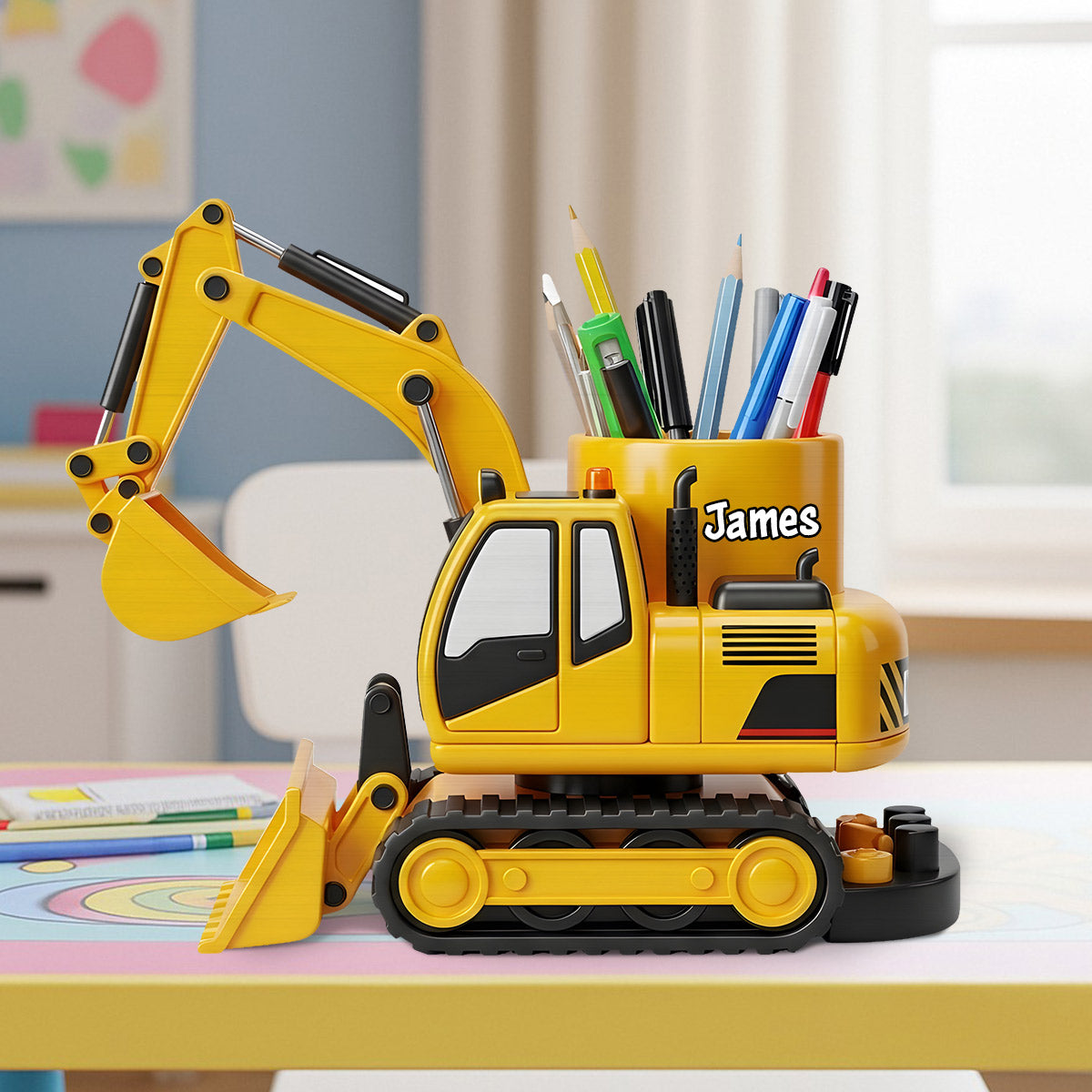 Cool Contruction Vehicle - Personalized Kid Wooden Pen Holder
