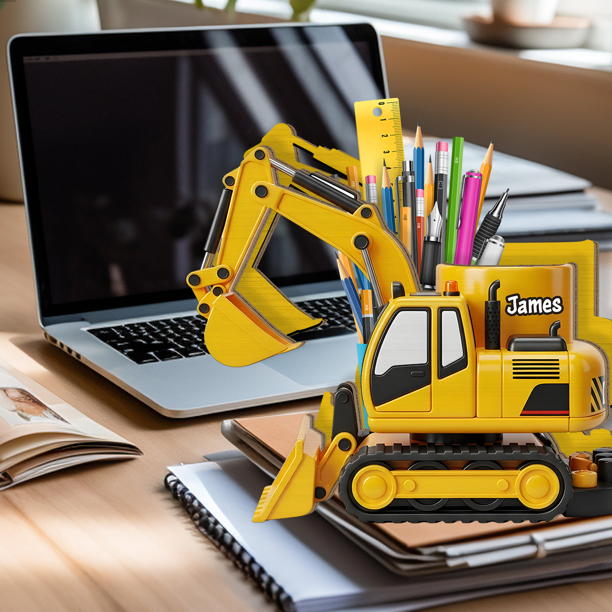 Cool Contruction Vehicle - Personalized Kid Wooden Pen Holder