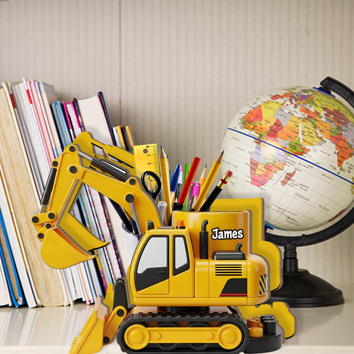 Cool Contruction Vehicle - Personalized Kid Wooden Pen Holder