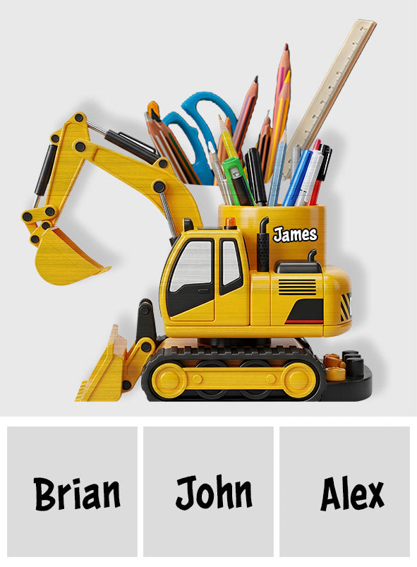 Cool Contruction Vehicle - Personalized Kid Wooden Pen Holder