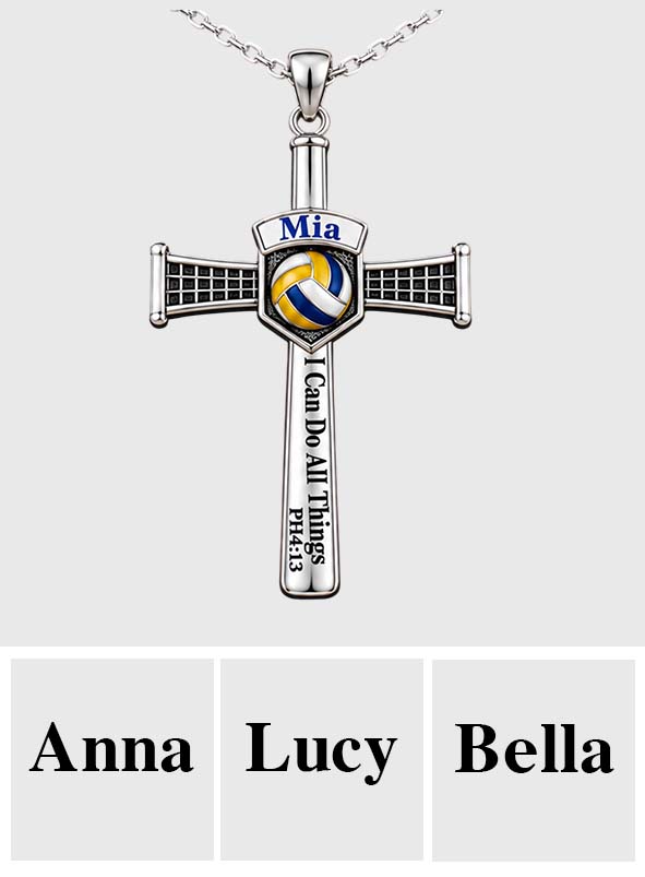 I Can Do All Things - Personalized Volleyball Shaped Metal Pendant Necklace