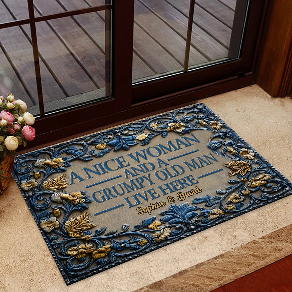 A Nice Woman and A Grumpy Old Man Live Here - Personalized Couple Doormat