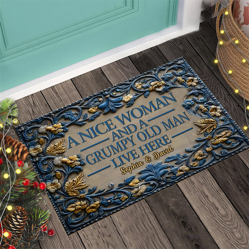 A Nice Woman and A Grumpy Old Man Live Here - Personalized Couple Doormat