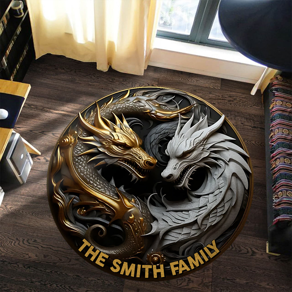 Majestic Dragons - Personalized Dragon Round Rug