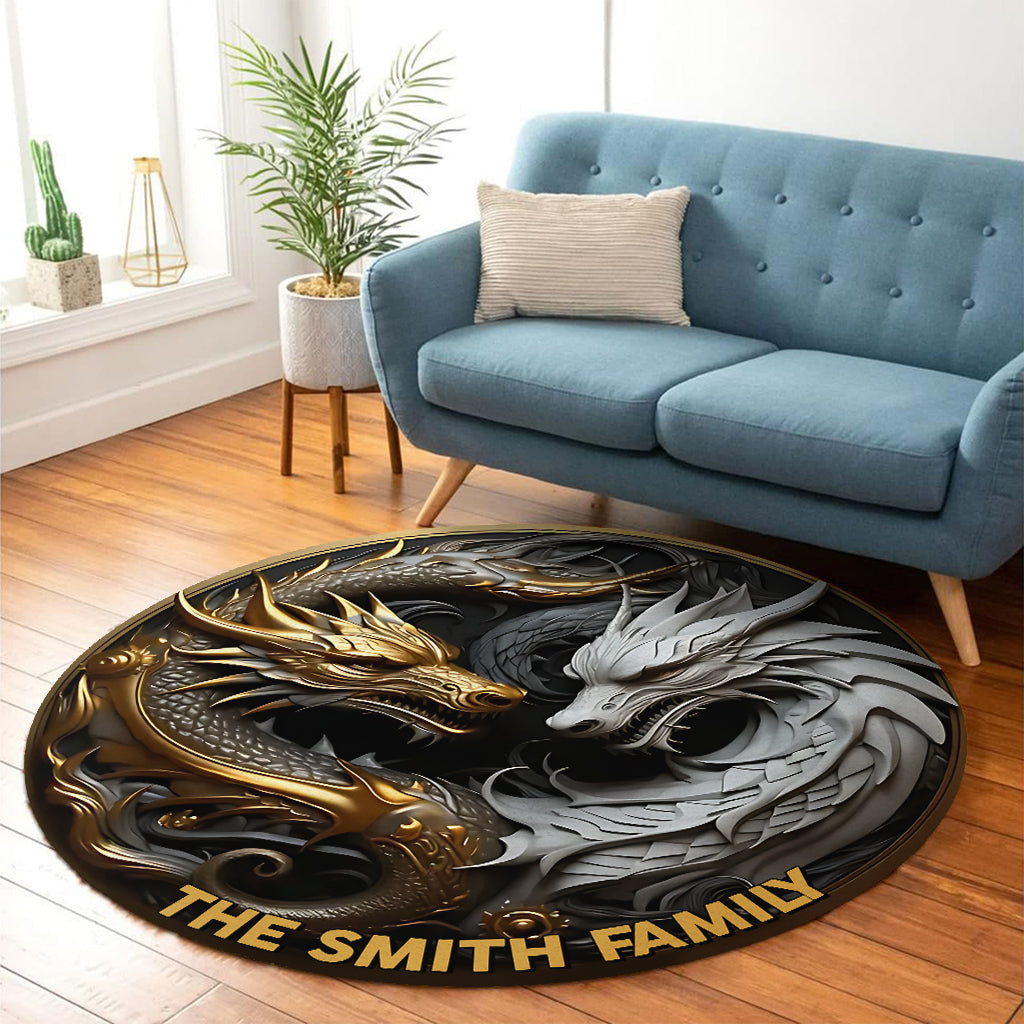Majestic Dragons - Personalized Dragon Round Rug