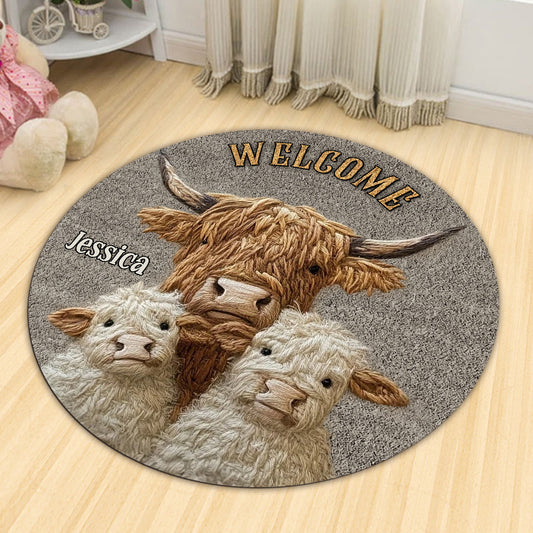 Love Highland Cow Welcome - Personalized Highland Cow Shaped Doormat/ Rug