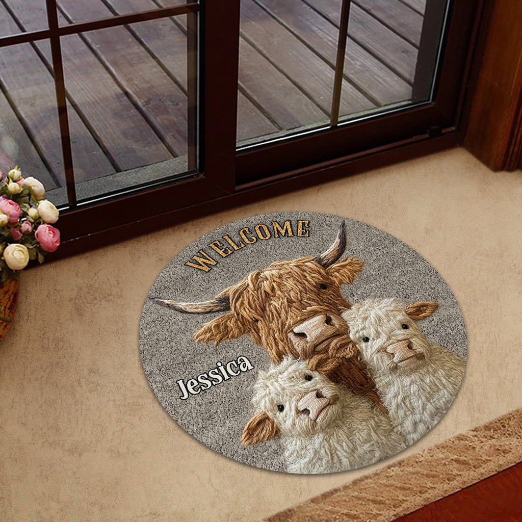 Love Highland Cow Welcome - Personalized Highland Cow Shaped Doormat/ Rug