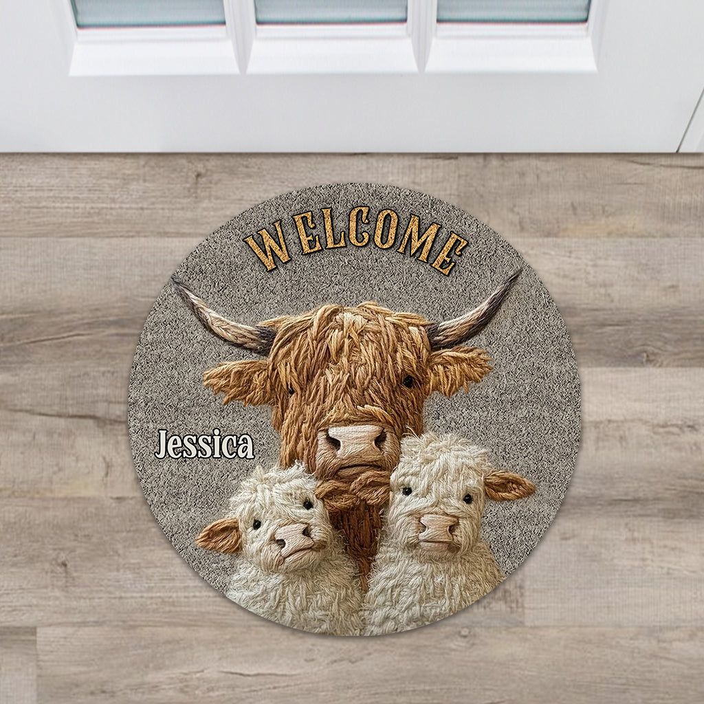 Love Highland Cow Welcome - Personalized Highland Cow Shaped Doormat/ Rug