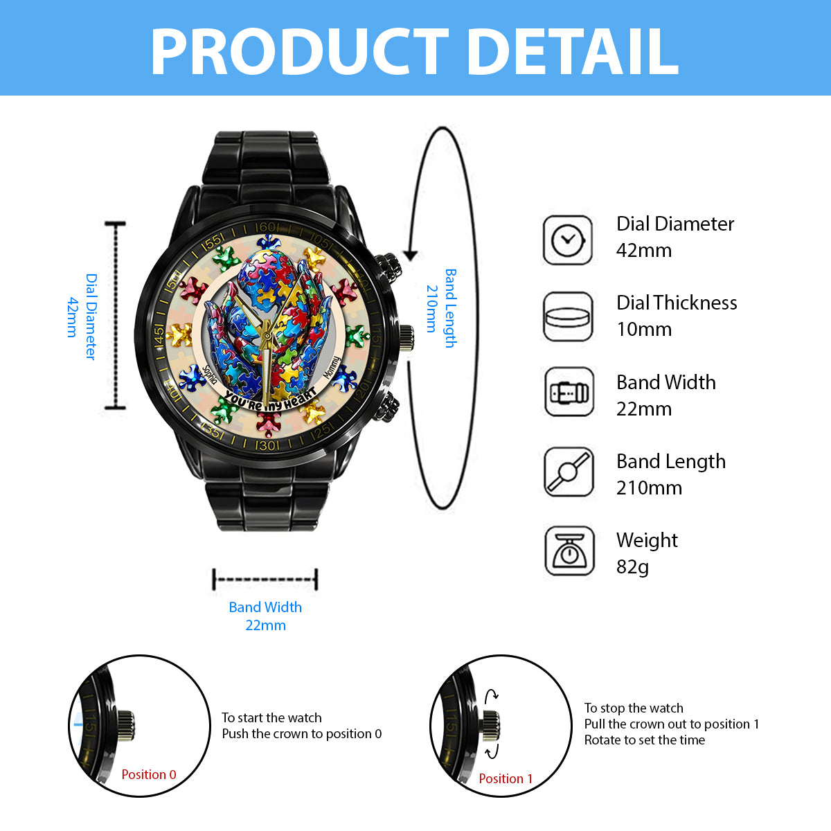 You Are My Heart - Personalized Autism Awareness Hand Watch