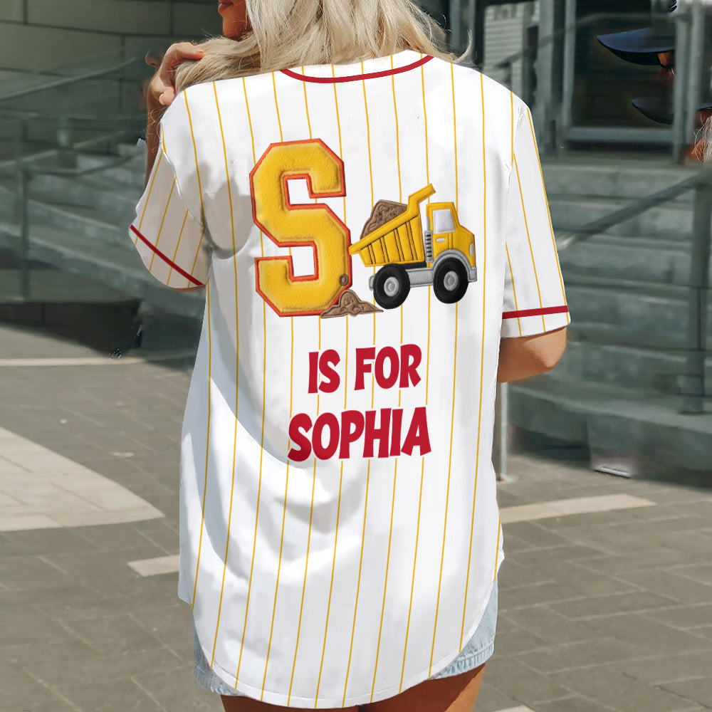 Alphabet Construction Vehicles - Personalized Kid Baseball Jersey