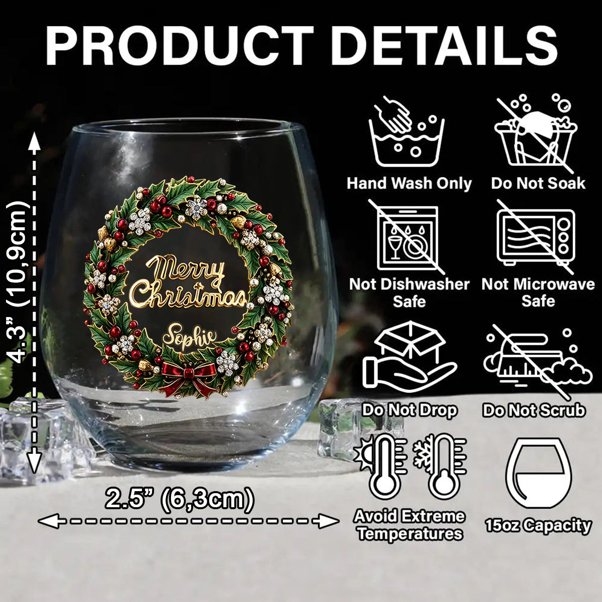 Merry Christmas Initial Name Alphabet - Personalized Family All Over Wine Glass