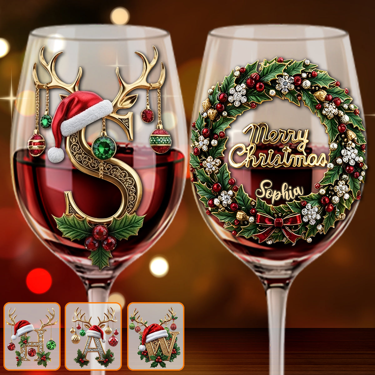 Merry Christmas - Personalized Family Wine Glass With Long Stem
