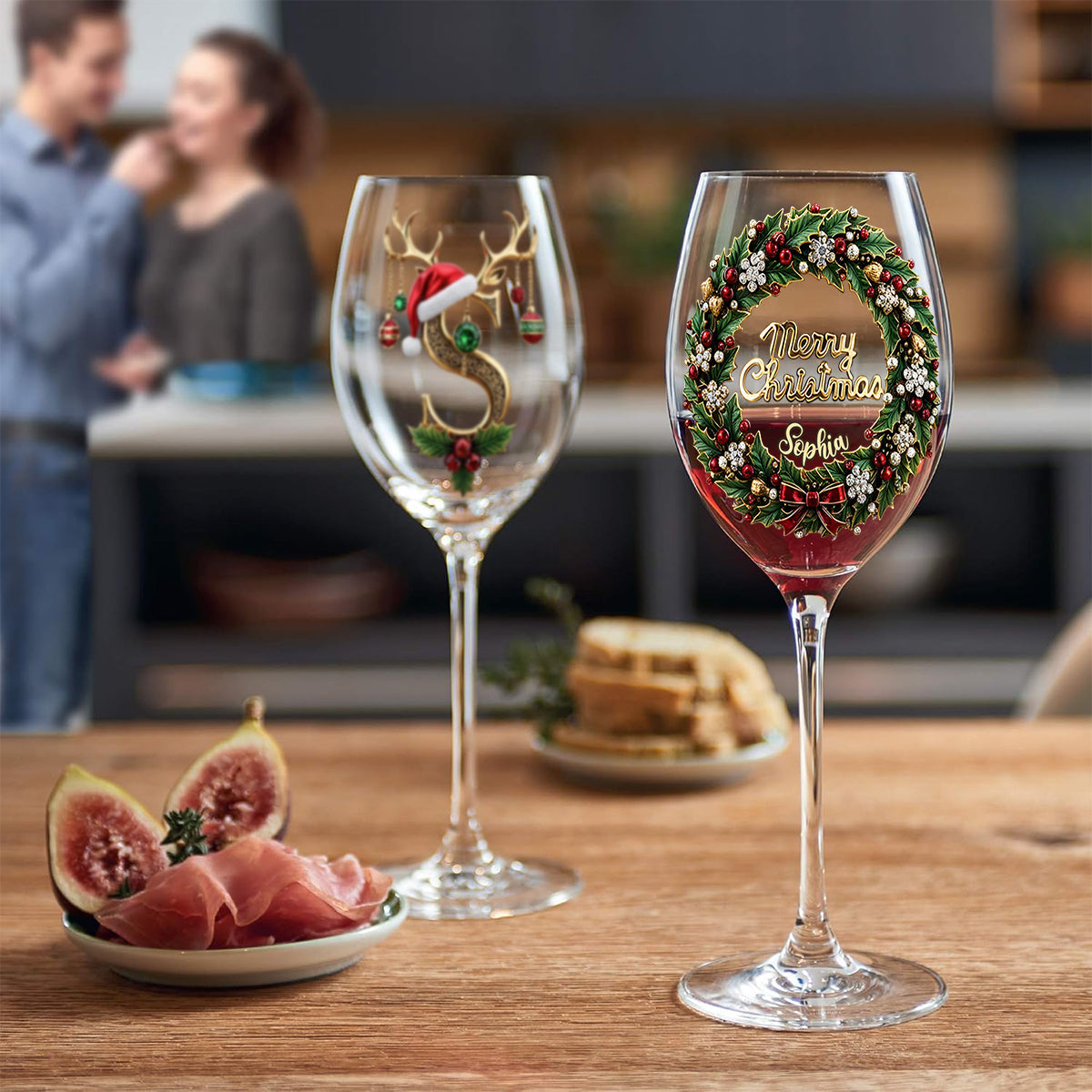 Merry Christmas - Personalized Family Wine Glass With Long Stem