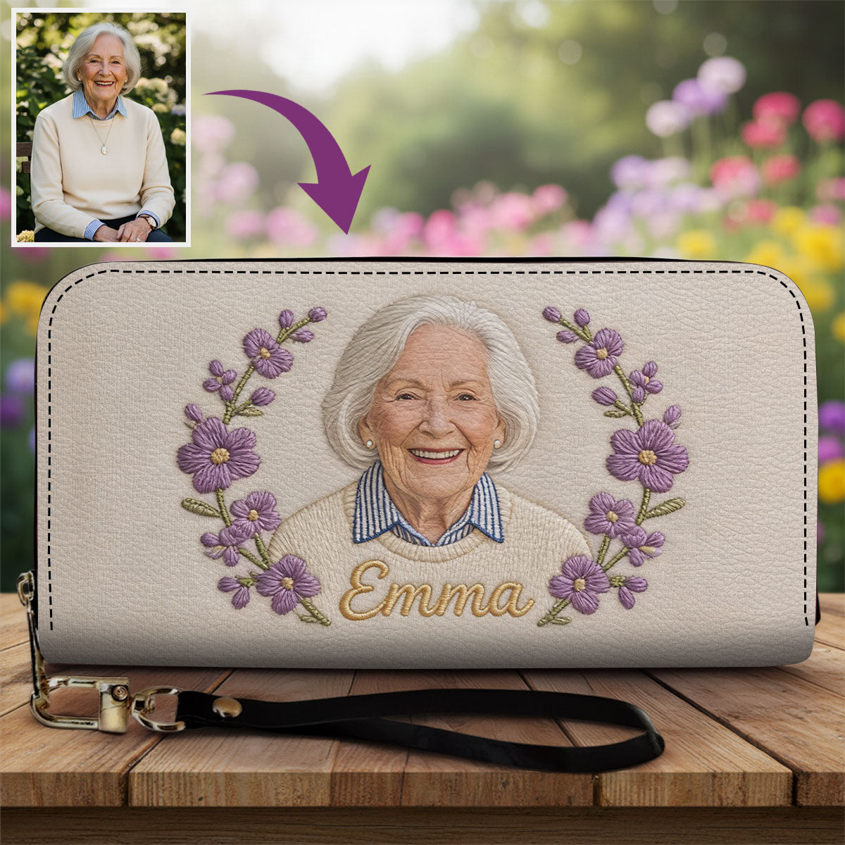 Custom Birth Flower & Name - Personalized Self Love Leather Long Wallet