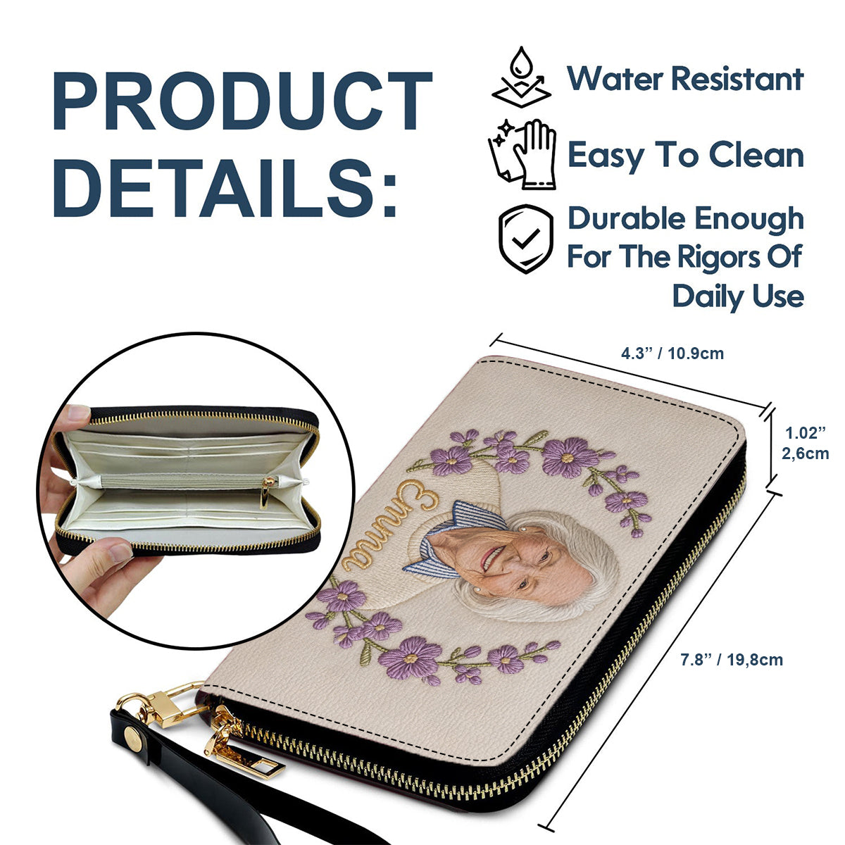 Custom Birth Flower & Name - Personalized Self Love Leather Long Wallet