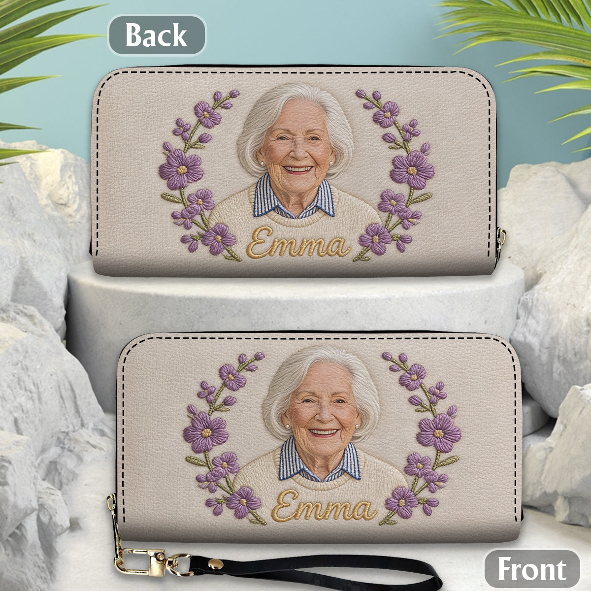 Custom Birth Flower & Name - Personalized Self Love Leather Long Wallet