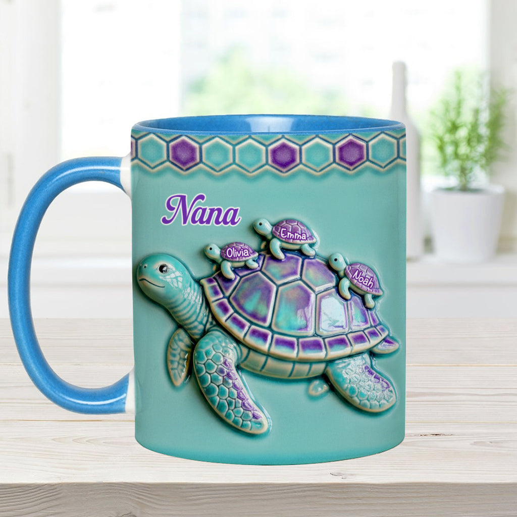Nana Turtle Gift For Mom Grandma - Personalized Grandma Accent Mug